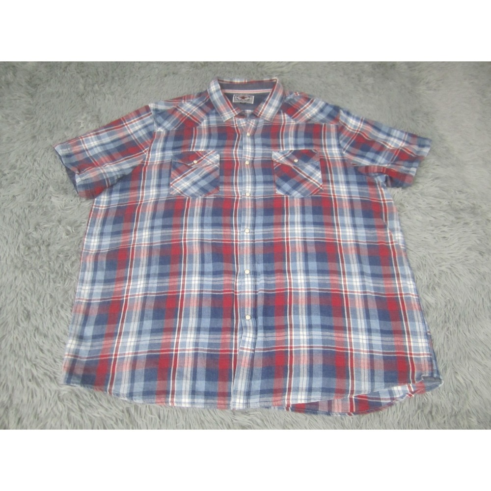 Flag & Anthem Shirt Men 2XL Red White Button Down Casual Pocket Tee Short Sleeve